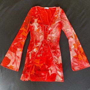 Outcast Red/Orange Mesh Long Sleeve Mini Dress